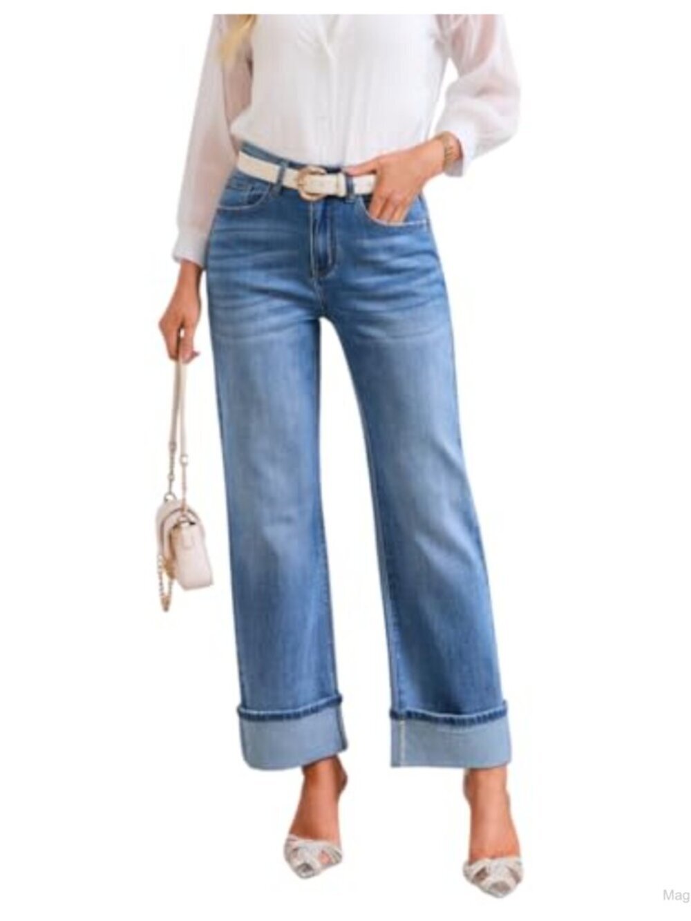 Wide Leg Jeans for Women Trendy Stretchy High Waisted Cuffed